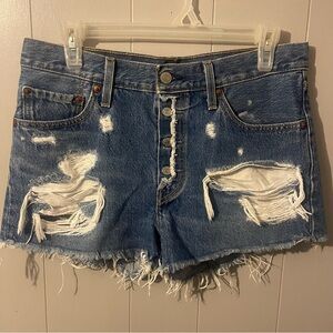 Levi Strauss & Co High Rise Distressed Denim Shorts